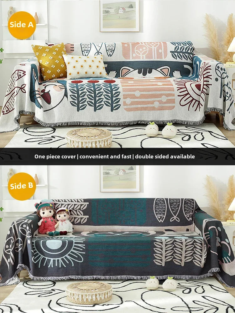 housse canapé réversible polyester multicolore motifs géométriques animaux moderne fleur ornement salon