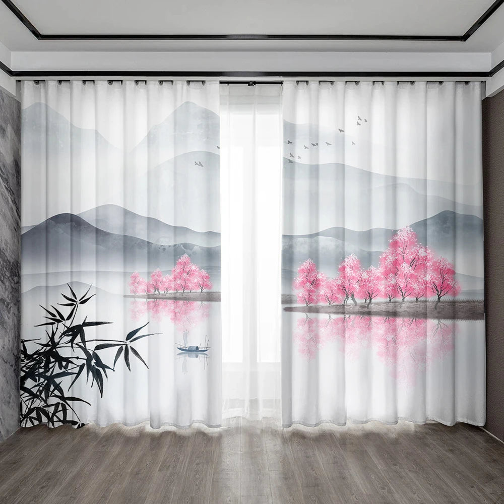 rideaux blancs paysages japonais aquarelle moderne pièces polyester 75x166cm 105x230cm