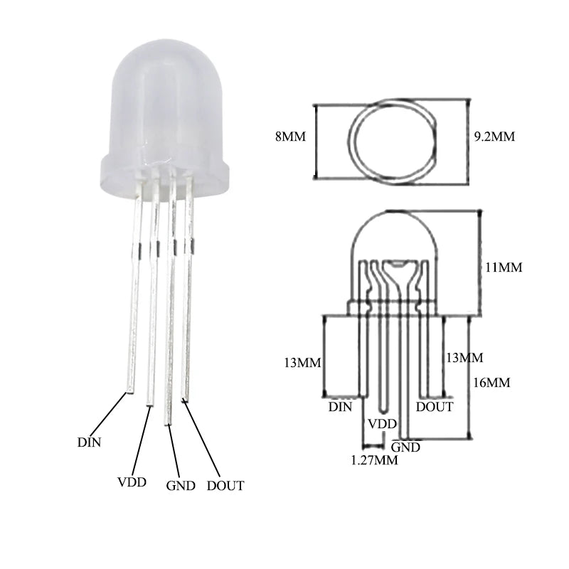 led rgb ws2812b 5mm transparente adressable pixel bricolage électronique projet lumière néon