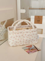 panier rangement matelassé floral rose blanc doux cosmétiques maquillage portable vintage