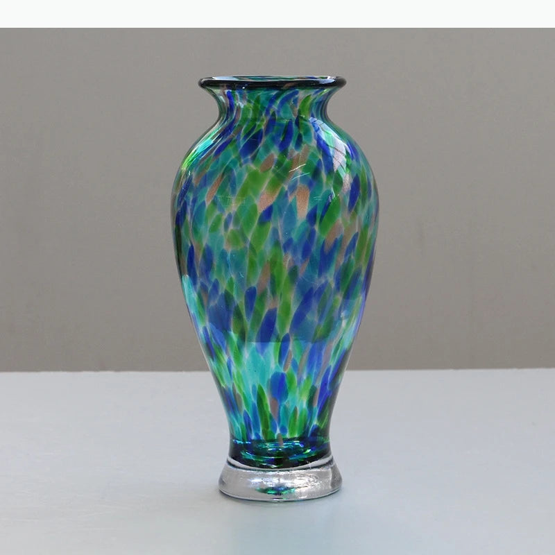 vase translucide motifs bulles couleur bleu vert tulipes décoration table artisanal moderne