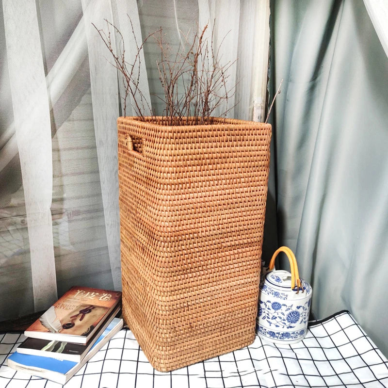 panier rangement tissé rustique marron clair articles divers entrée maison