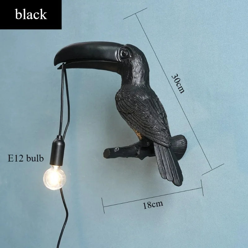 lampe oiseau résine blanc noir moderne fixée mur éclairage chambre cuisine salle manger