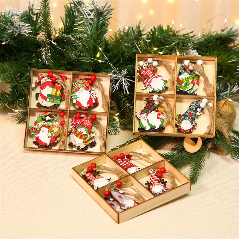 Gnome de Noël en bois vert armée pour jardin