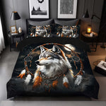 ensemble literie moderne imprimé loup plumes attrape rêves noir blanc gris orange