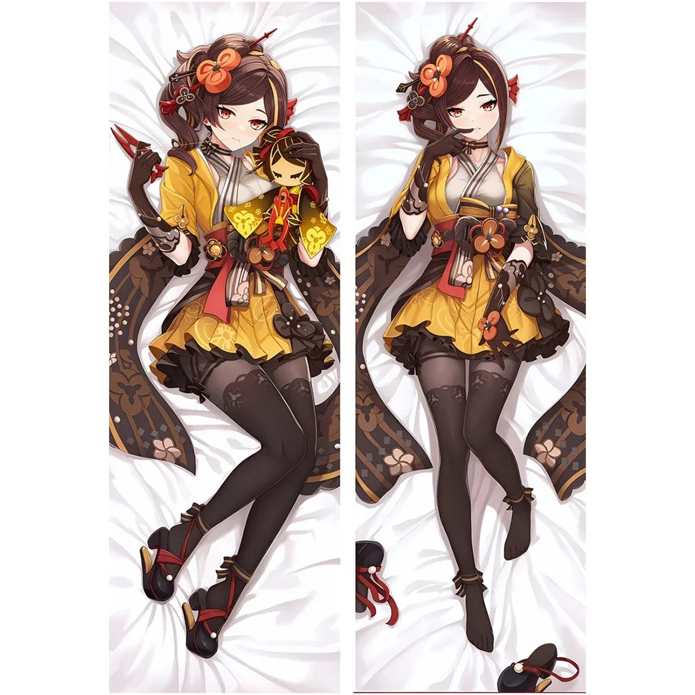 coussin anime jaune noir rouge blanc floral satiné traditionnel japonais zip poche intérieure 40x60cm