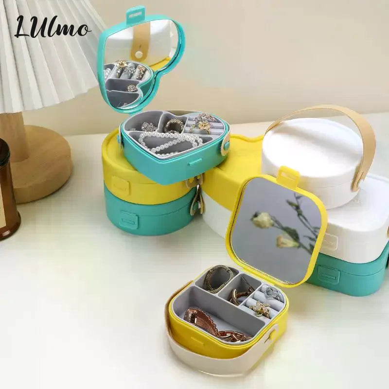 boîte bijoux portable moderne jaune bleu rose pratique clips chaînes boucles d'oreilles plastique lisse
