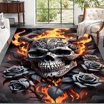 tapis crâne roses flammes gothique noir gris blanc orange chambre salon decoration