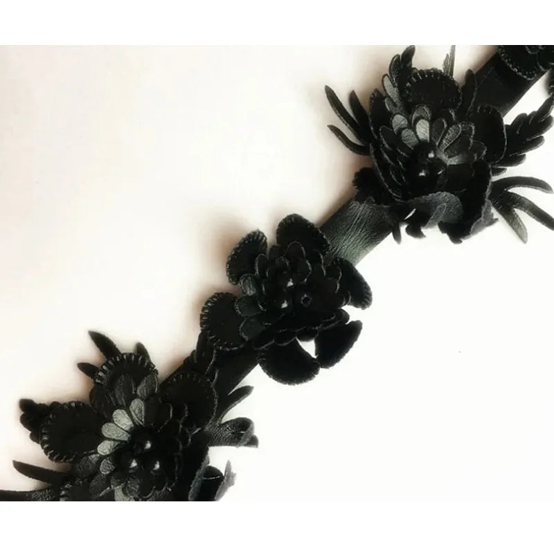 ruban décoratif polyester dentelle fleurs blanc noir bleu clair doré élégant couture bricolage costume