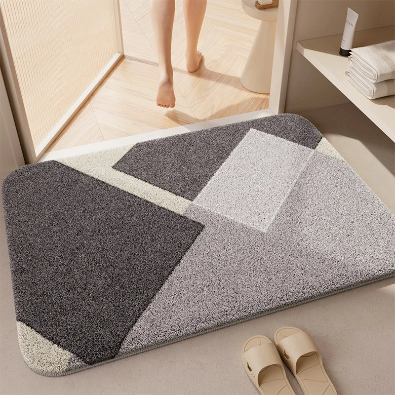tapis bain antidérapant polyester moderne gris blanc orange marron géométrique floral salle bain cuisine