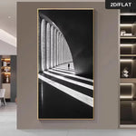 décoration murale moderne architecture intérieure noir blanc toile tunnel perspective ombres lumières minimaliste