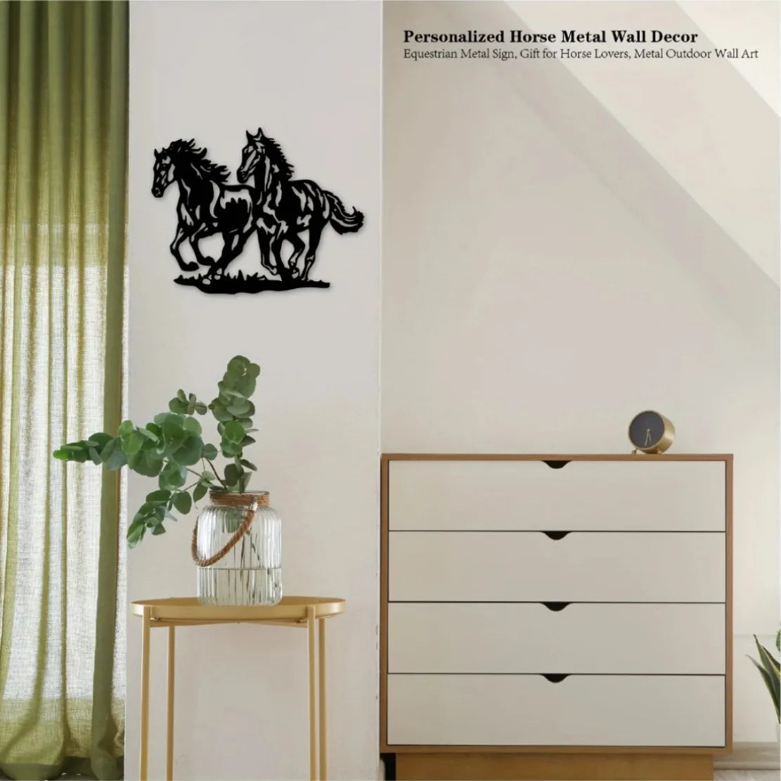 décoration murale métal chevaux noir beige silhouette rustique moderne 23.89cm 30.48cm découpe laser