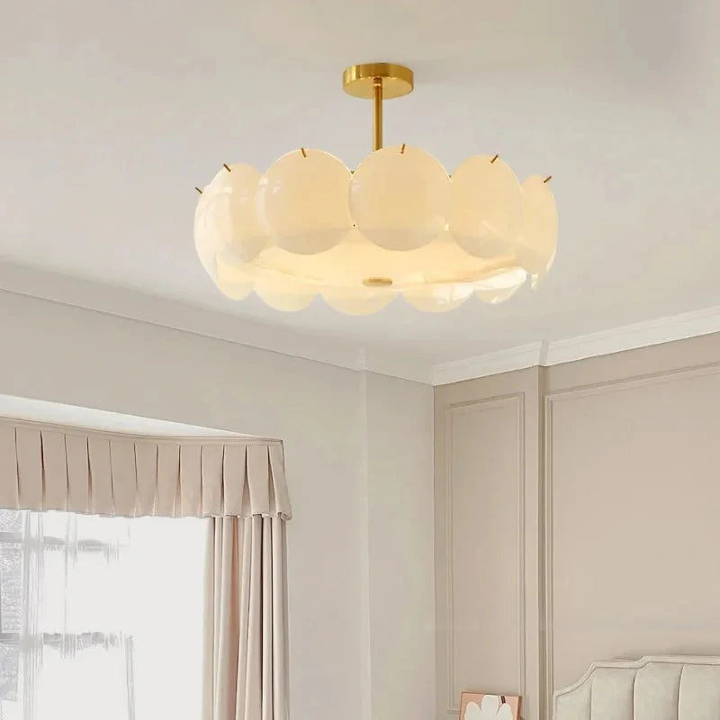 lampe suspendue moderne blanc doré sphères translucides lumière neutre chaude blanche