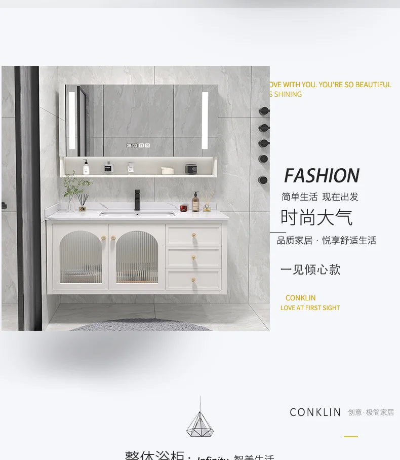 meuble salle bain bois massif vasque miroir armoire murale blanc moderne robinet