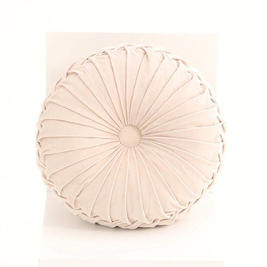 coussin rond plissé velours polyester fibre massage couleur rose gris moderne