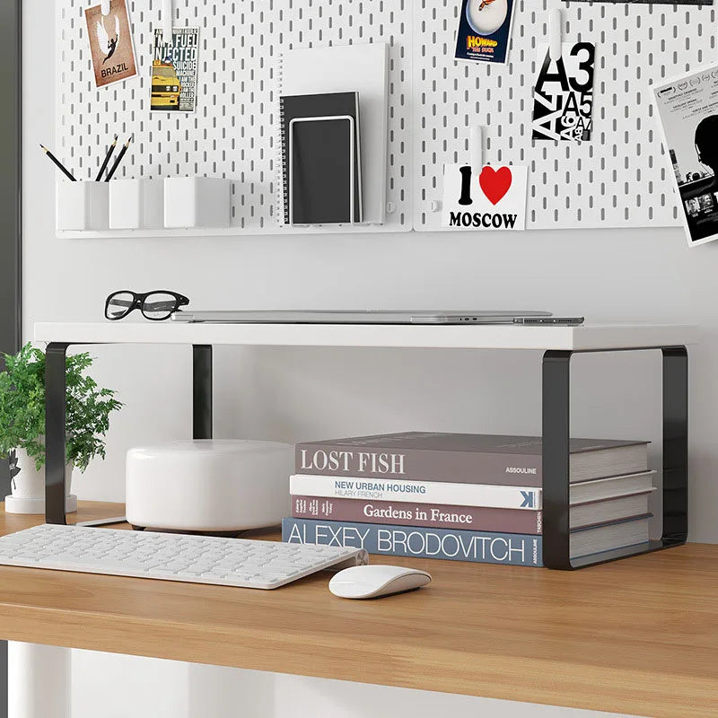 support moderne plateau bois structure métallique blanc noir multifonction salon