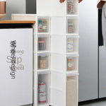 meuble rangement modulaire blanc boîtes transparentes roulettes organisation maison moderne