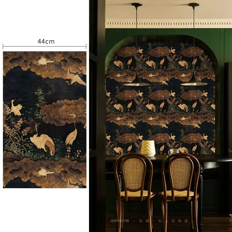 papier peint vinyle autocollant opaque noir beige dore oriental arbres nuages autocollant impermieux