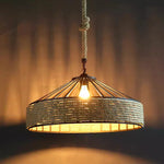Lampe suspendue industrielle corde tressée noir beige métal ampoule salle manger