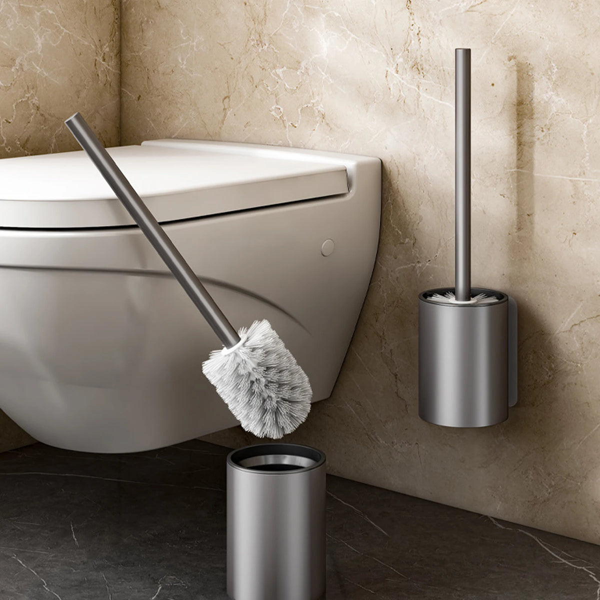 brosse wc support mural gris poils blancs moderne minimaliste fixe mur porte brosses adhésif