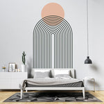 sticker mural géométrique moderne arc noir blanc cercle rose clair