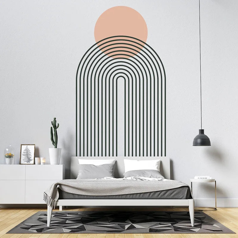 sticker mural géométrique moderne arc noir blanc cercle rose clair
