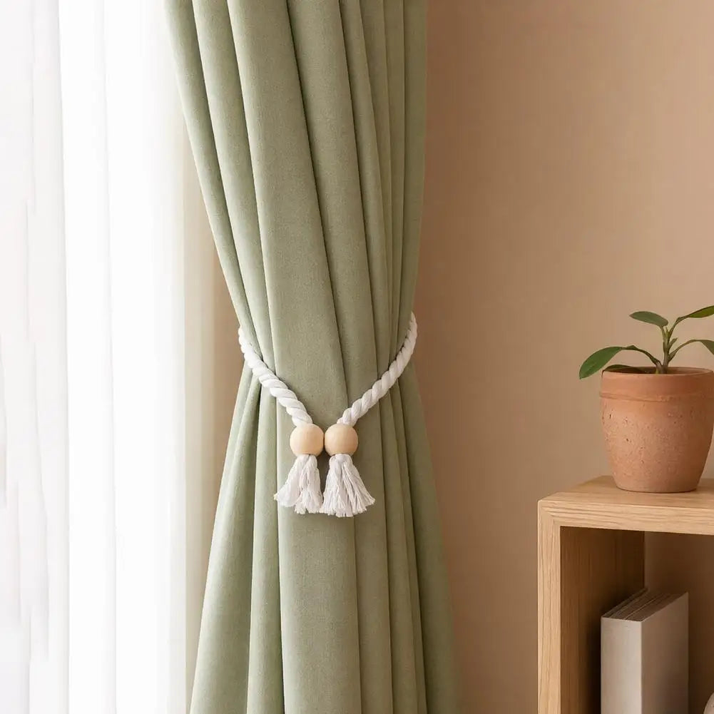 ruban fenêtre tissé franges bois vert blanc noir beige moderne rustique 60cm opaques