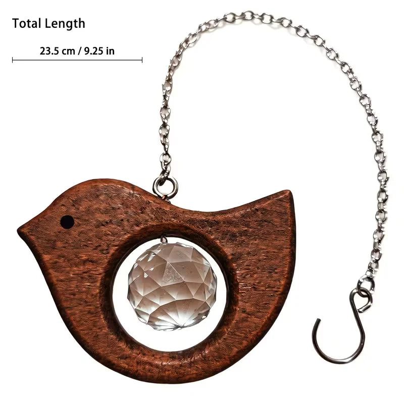 ornement suspendu suncatcher oiseau cristal bois naturel rustique arc ciel décoration fenêtre jardin maison