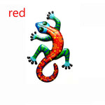figurine lézard rouge rose vert jaune bleu artisanal métal décoration murale extérieure jardin
