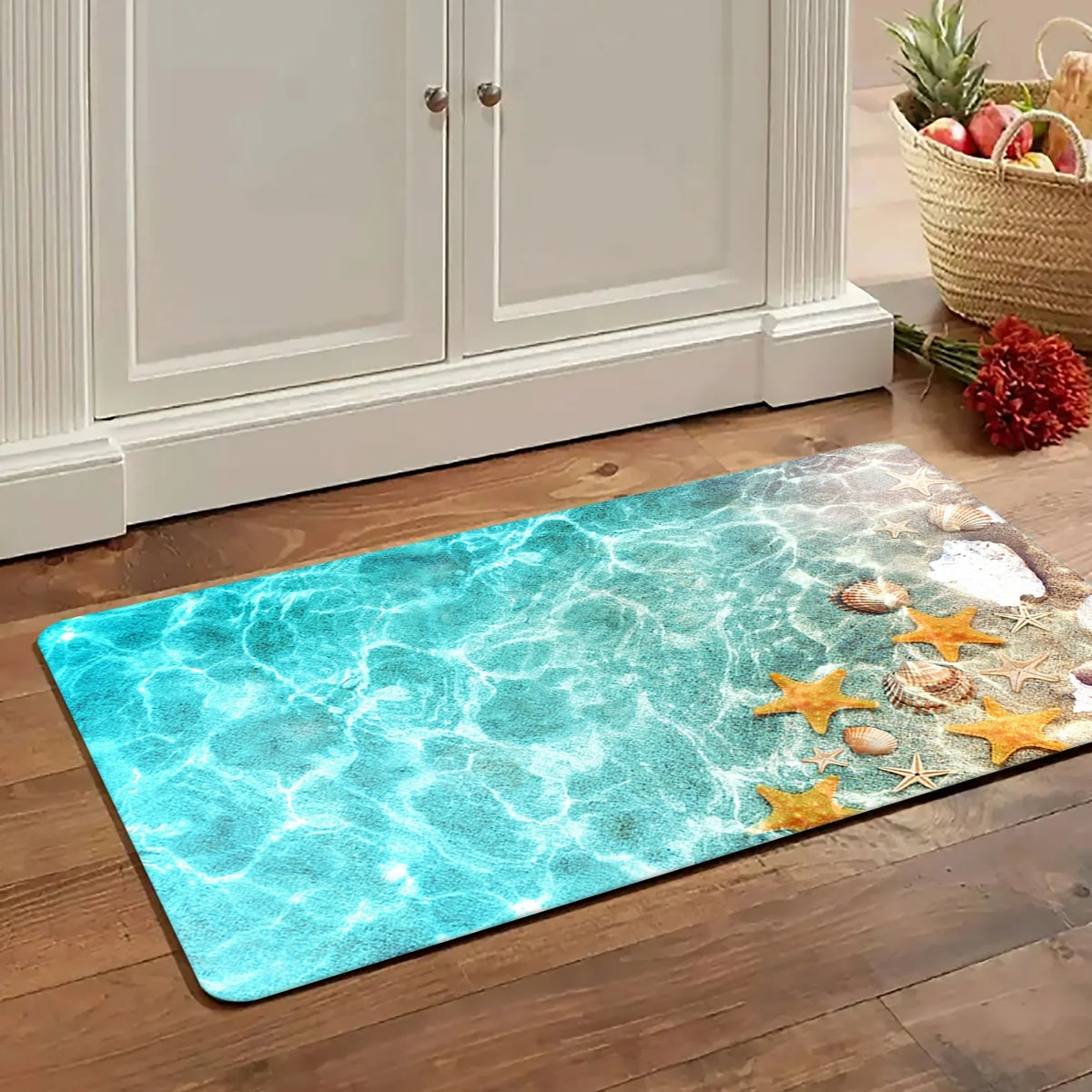 tapis sol bleu clair moderne étoiles mer animaux anti dérapant salle bain lavable machine