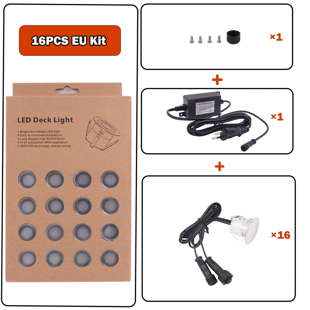 lampe led encastrable ip67 étanche blanc moderne jardin terrasse vis fixation câbles adaptateurs