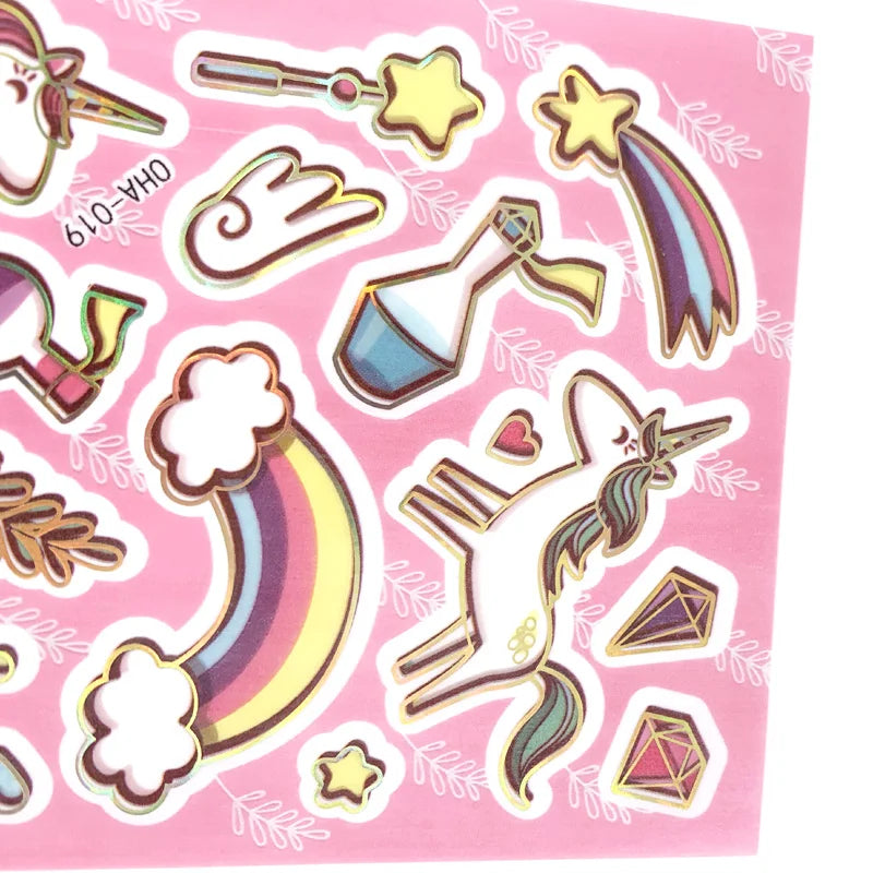 autocollants cartoon licorne arc ciel coeurs étoiles châteaux nuages colorés mignon enfants scrapbooking