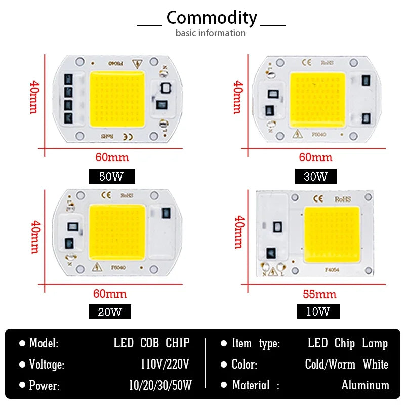 ampoule led spotlight chip cob 10w 20w 30w 50w blanc froid chaud extérieur jardin