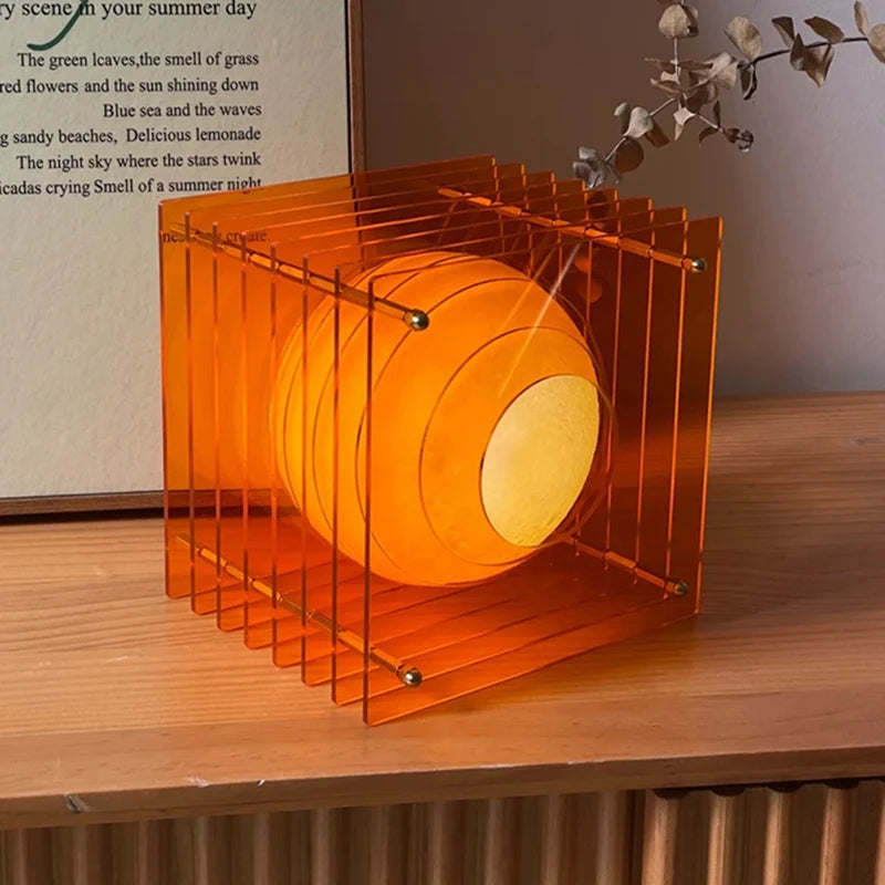 lampe table moderne orange rechargeable clips plexiglas boule translucent meuble décoration salon
