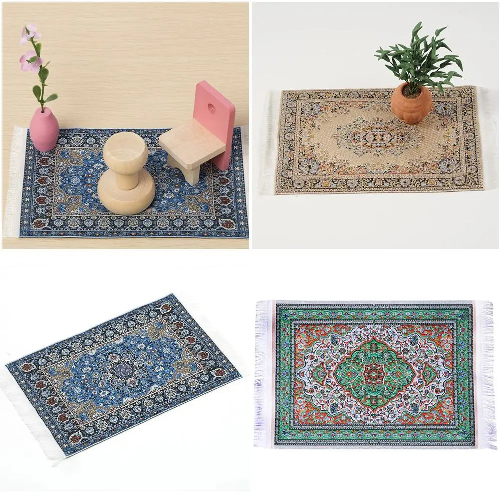 petit tapis miniature maison poupee beige motif floral traditionnel decoration interieur miniature