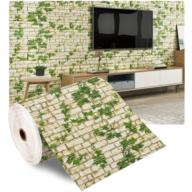 papier peint vinyle brique texturé blanc marron salon chambre cuisine étanche