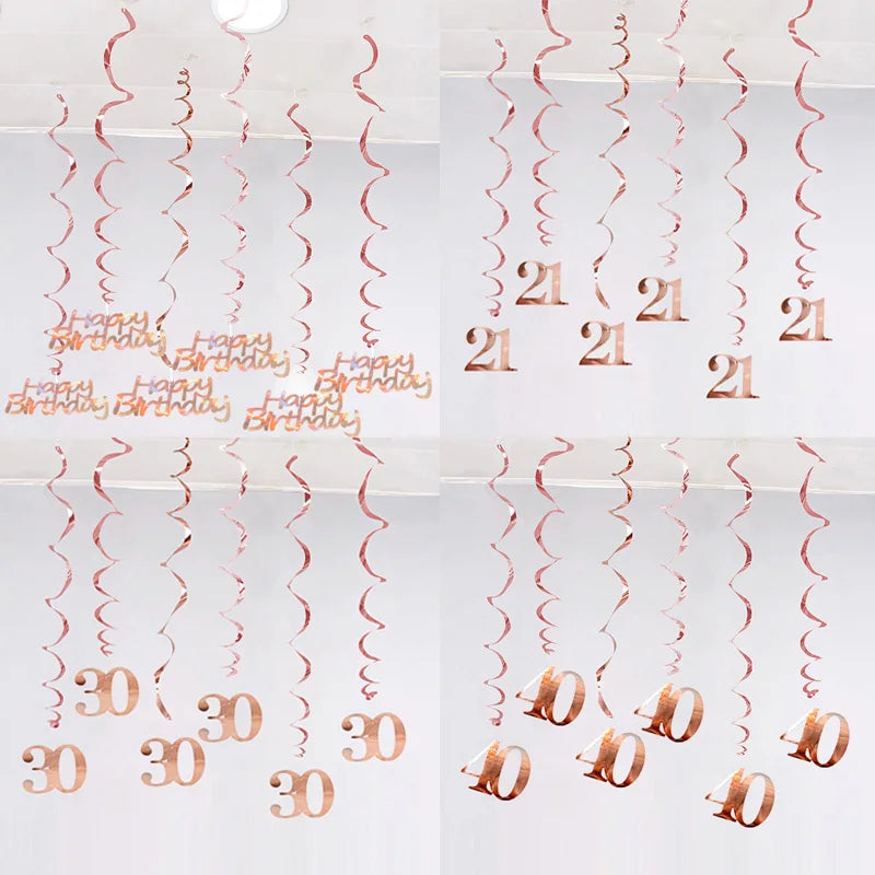 décoration anniversaire guirlande spirale rose doré moderne fête 21 30 40 50 années