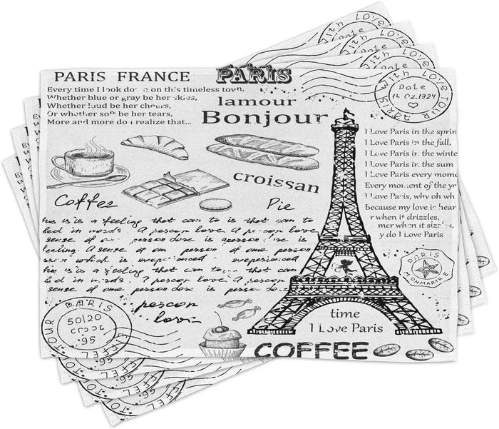 Set de table lavable 4 pièces motif Paris Bonjour Croissant