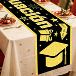 chemin table festif graduation or noir paillettes feliz graduacion étoiles diplôme champagne artifices festive