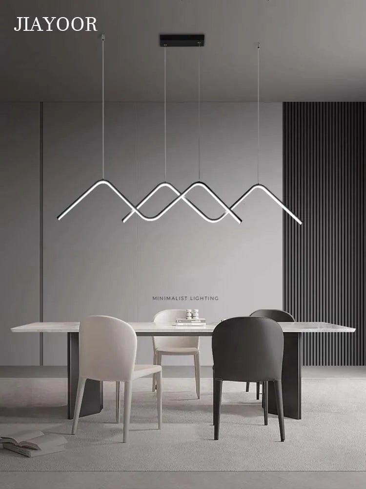suspension lumineuse pendentif led moderne minimaliste ligne ondulée blanc opacité restaurant cuisine