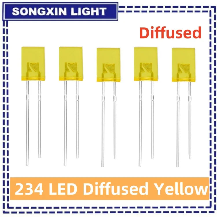LED bleue rouge blanche jaune diffusée 2x3x4mm opaque rectangulaire 100 pièces