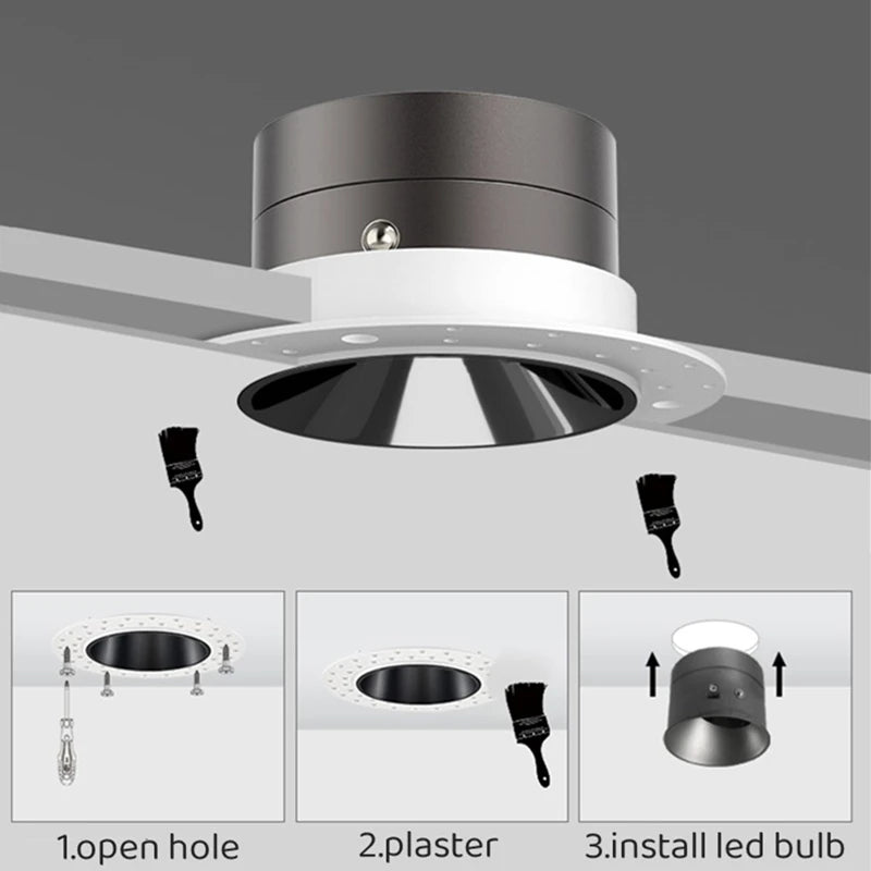 Spot LED moderne noir blanc encastrable vis diamètre 100mm hauteur 50mm