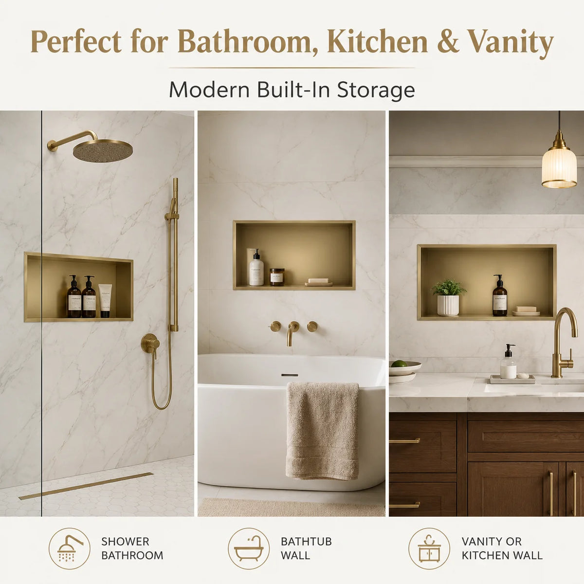 niche douche acier brossé champagne doré moderne résistante rouille rangement salle bain
