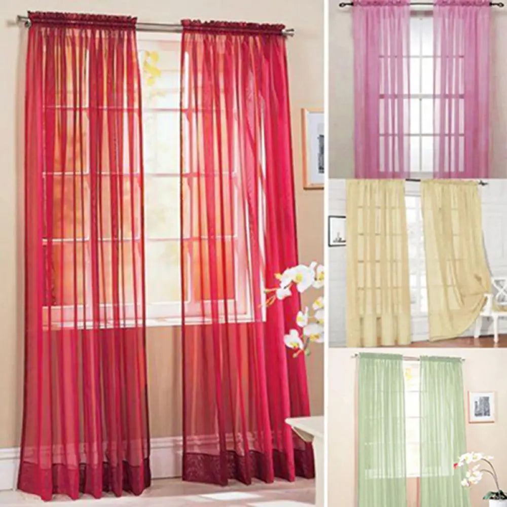 rideau léger voilage transparent tissu plissé bord dentelle couleur blanche bleue rouge pale