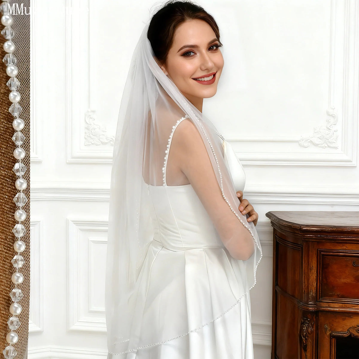 voile mariée blanc bord translucide classique fingertip simple élégant handcrafted