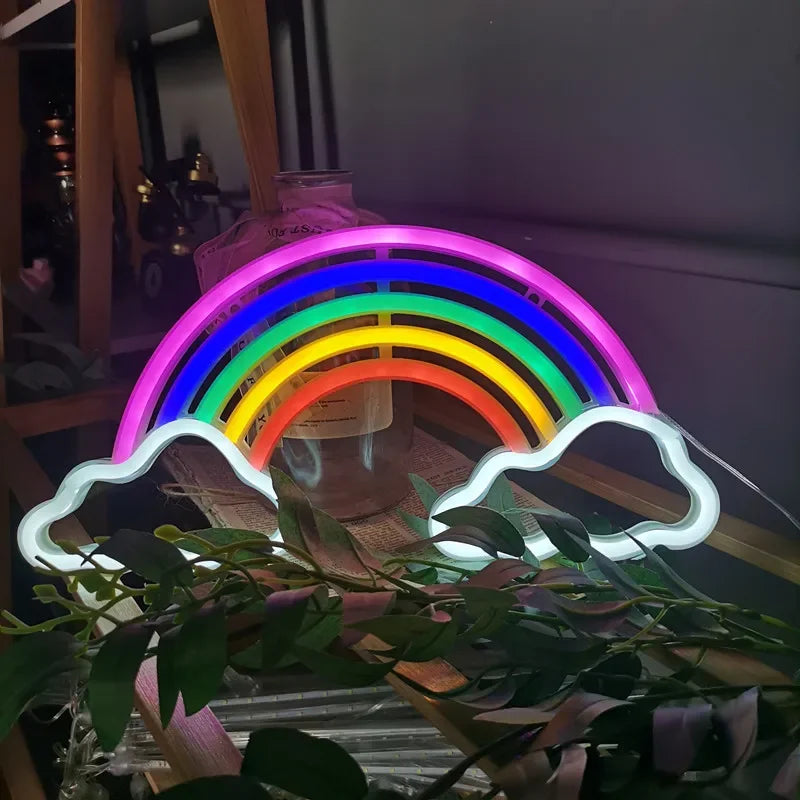 décoration murale néon arc ciel nuages moderne veilleuse USB LED colorée chambre festive
