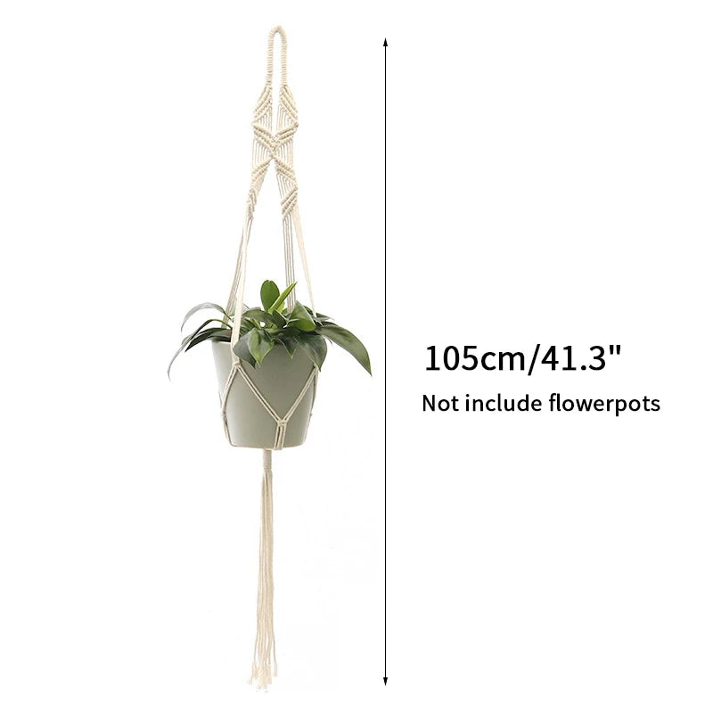 porte plante suspendu macramé blanc coton décoration bohème jardin intérieur balcon maison extérieur