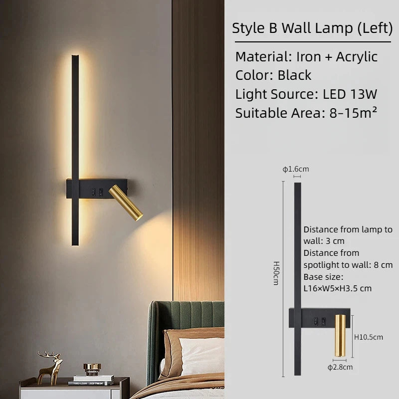 lampe murale moderne led noir doré orientable salon chambre coucher minimaliste