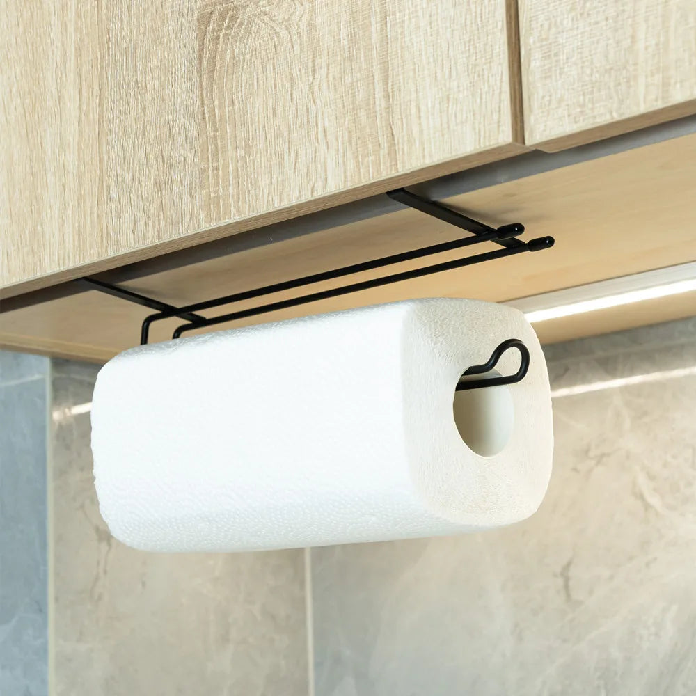porte serviettes moderne noir acier lisse rangement cuisine papier toilette torchons minimaliste crochets meuble
