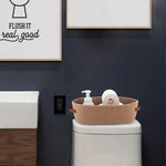panier rangement ovale tissé coton beige blanc moderne poignées cuir salle bain